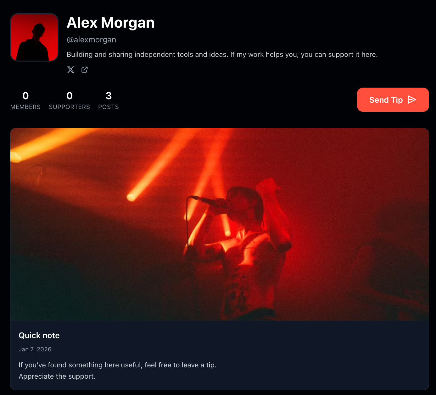 Heart3 creator page dashboard dark mode - Create your page in minutes